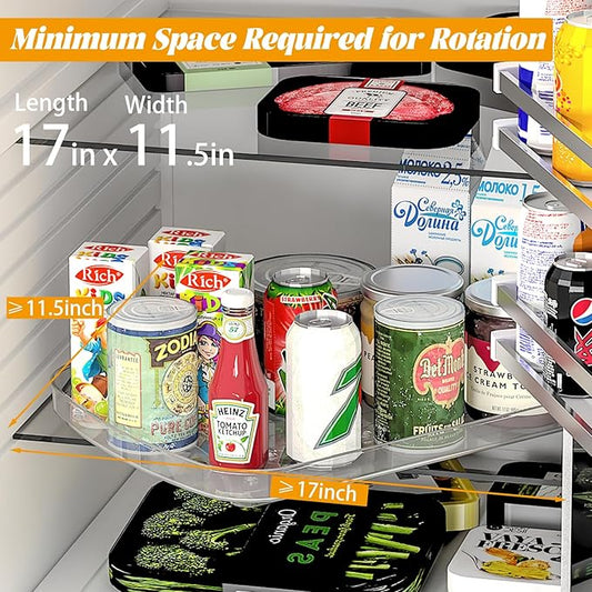 Lazy Susan Turntable Organizer for Refrigerator 360° Refrigerator Organizers and Storage Lazy Susan Organizer for Fridge, Cabinet, and Pantry,15.82"x12",(Clear 1 Pack)