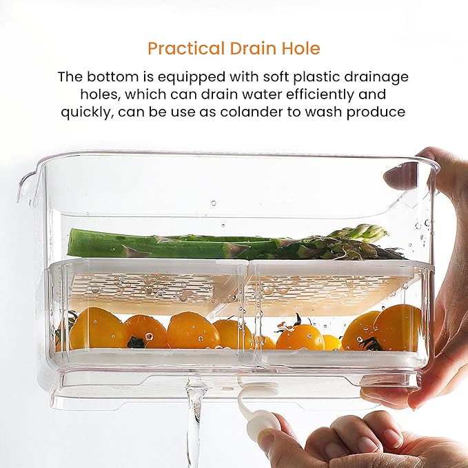 vacane Produce Saver with Folding Lids,2 Piece Fruit Vegetable Storage Container with Vents Stackable Fridge Drawers Organizer Salad Lettuce Keeper For Refrigerator,Bpa-free Fresh Keeper,5.7L&2.8L