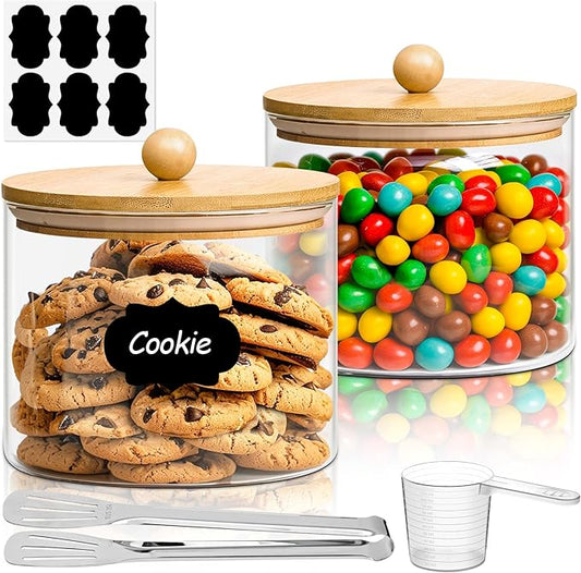 ComSaf Half Gallon Cookie Jar, Large Glass Jar with Lid Set of 2, 64 OZ Glass Food Storage Containers, Flour Sugar Storage Containers for Candy Cereal Nuts Beans, Canisters Sets for The Kitchen