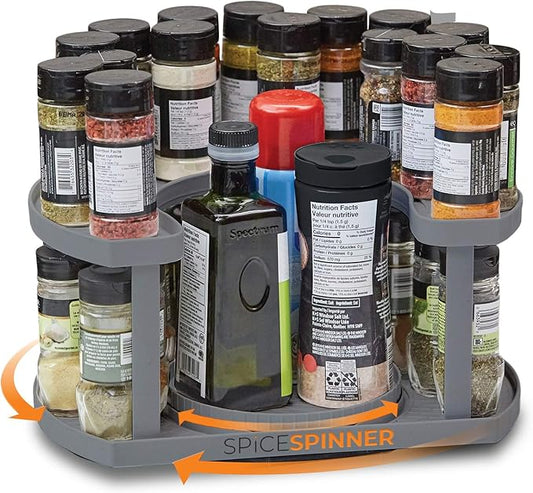 Allstar Innovations Spice Spinner Two-Tiered Spice Organizer & Holder That Saves Space, Keeps Everything Neat, Organized & Within Reach With Dual Spin Turntables- Grey