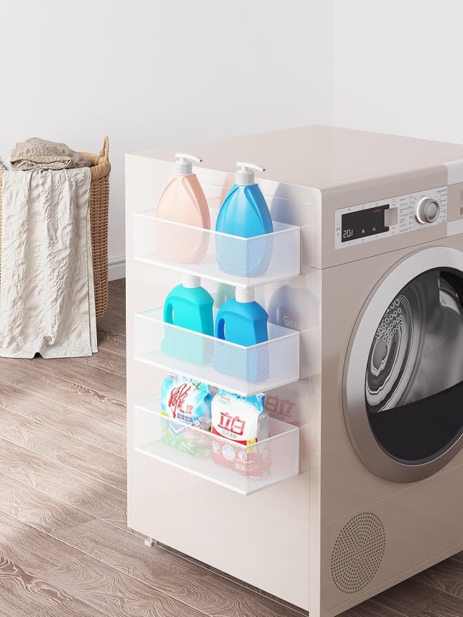 Magnetic Shelf for Washing Machine, Washer Dryer Shelf, Magnetic Lint Bin for Laundry Room, Spice Rack, Magnetic Basket Organizer for Laundry Kitchen, 1 Pack (White, 13.39''L*5.12''W*3.74''H)