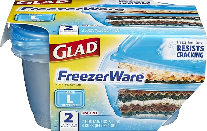 Gladware Freezerware Food Storage Containers, Large Rectangle Holds 64 Ounces of Food, 2 Count Set | Freezer Safe Containers to Store Food and Preserve Freshness | 6 Pack ( 12 Containers Total)
