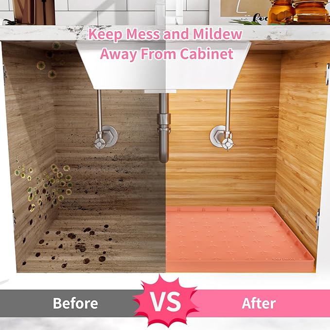 Sdpeia Under Sink Mat for [22" x 19"] Cabinet, Upgraded Silicone Waterproof Mat Kitchen Cabinet Liner Cabinet Protector Kitchen Organizers and Storage