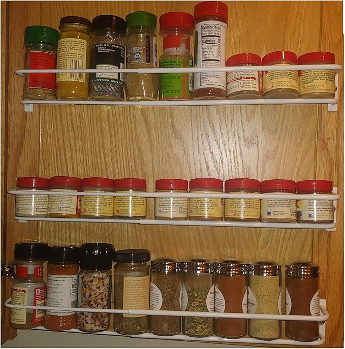 Expandable Rack (white, set of 3)-Mount on cabinet door/pantry/wall-Convenient storage for spices, K-cups, medications, acrylic paints & more-Great for use in kitchens, bathrooms & RV/campers