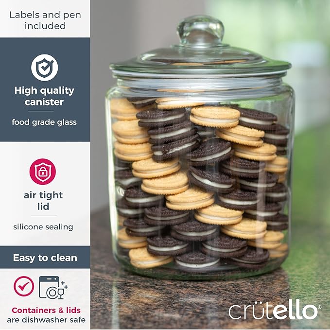 Crutello Glass Glass Apothecary Jar - 1 Gallon Storage Container with Airtight Lid for Food, Pantry, Home, Medicine - A Family-Owned American Brand