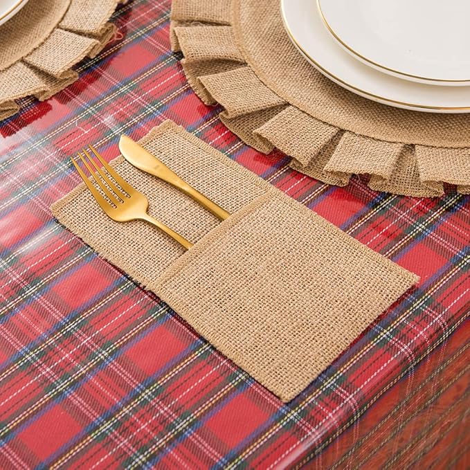 AOKQYA 10PCS Burlap Utensil Holder Pouch Rustic Jute Silverware Organizer for for Weddings, Picnics & Kitchen Reusable Cutlery Caddy with Pockets(Natural)