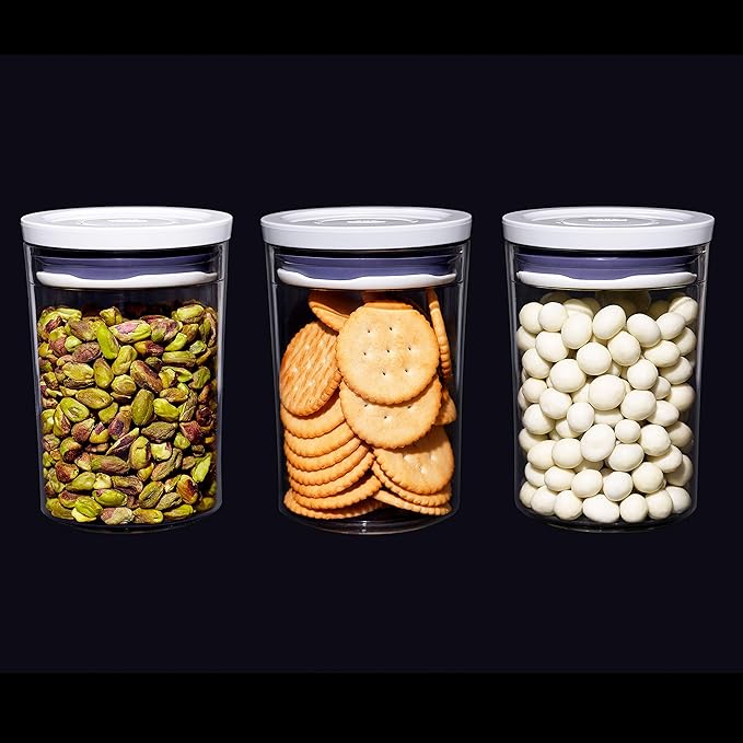 OXO Good Grips 3-Piece Mini Round POP Canisters | Includes three 0.6 Qt/0.6 L Airtight Food Storage Containers | Ideal for tea, sugar cubes | BPA Free | Dishwasher Safe