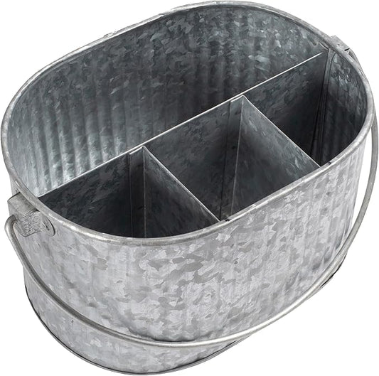 CLEENTABLE Metal Utensil Caddy - Silverware Caddy for Countertop & Parties, Farmhouse Paper Plate & Flatware Holder, Galvanized Kitchen Basket for Picnic & Dining (Grey, 10 Inches)