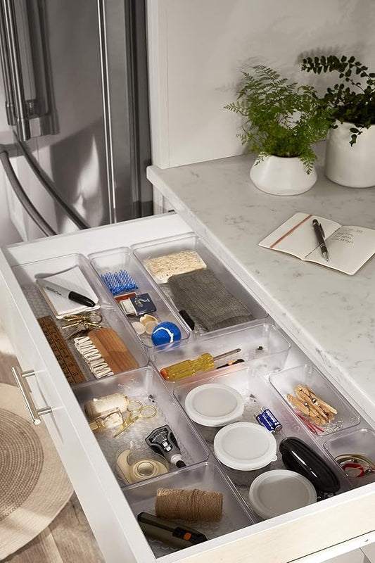 Spectrum HEXA In-Drawer Organizers Set of 4 (Clear Frost) - Drawer Storage for Bathroom, Jewelry, Makeup, Desk, Kitchen, Office, Utensils & More / Easy-to-Clean Trays