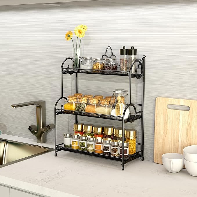 Bathroom Organizer Countertop - 3 Tier Spice Rack Organizer, Counter Organization and Storage for Bathroom, Kitchen, Bedroom, Offices, Foldable