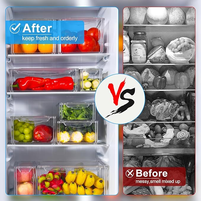 14-Pack Fridge Organizer – Stackable Refrigerator Storage Bins with Lids – BPA-Free Clear Fruit Storage Containers for Vegetables, Food & Drinks