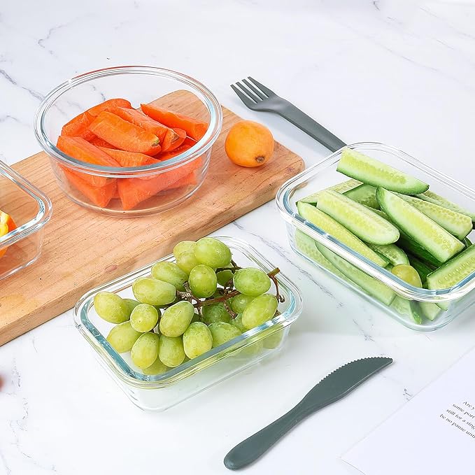 24 Pieces Glass Food Storage Containers Set,Glass Meal Prep Containers-Stackable Airtight Glass Storage Containers with lids,Freezer, Microwave, Oven Safe,White