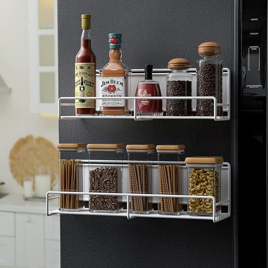 Magnetic Spice Rack for Refrigerator, Heavy-duty Magnetic Shelf, Multi-use Organizer and Storager for Home, Apartment, Kitchen, 2 Pack, White