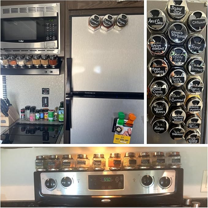 10 PCS 5oz Hexagon Glass Large Magnetic Spice Jars for Refrigerator with Labels, Shaker Lids, Magnetic Base, Fridge Magnetic Spice Rack Organizer for Cabinet Wall Mount with Jars