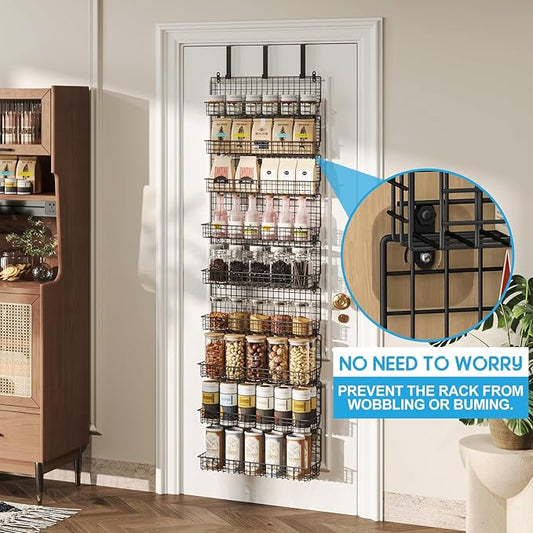 JKsmart 9-Tier Spice Rack Organizer with Door Hook, Wall Mount, and Extra Large Capacity for Pantry Door – Stylish Black Design for Effortless Organization, Ultimate Kitchen Storage Solution