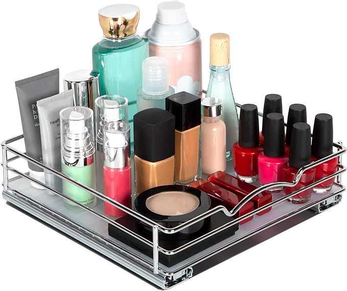 Pull Out Cabinet Organizer for Spices, Cans - Heavy Duty with Lifetime Limited Warranty- Pull Out Spice Rack- Cabinet Pull Out Shelf for Cans,Dishes, Etc, 10"W x 10"D x 2-1/8 H, Chrome