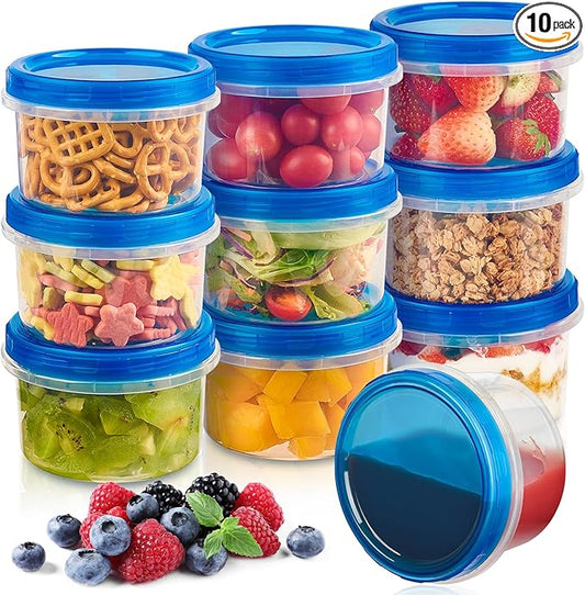 16 oz Freezer Storage Containers with Twist Top Lids, 10 Pack Reusable Meal Prep Containers Plastic Stackable Leakproof Food Storage Containers for Sauce Salad Leftover Oats