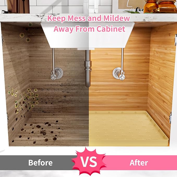 Sdpeia Under Sink Mat for [22" x 14"] Cabinet, Upgraded Silicone Waterproof Mat Kitchen Cabinet Liner Cabinet Protector Kitchen Organizers and Storage