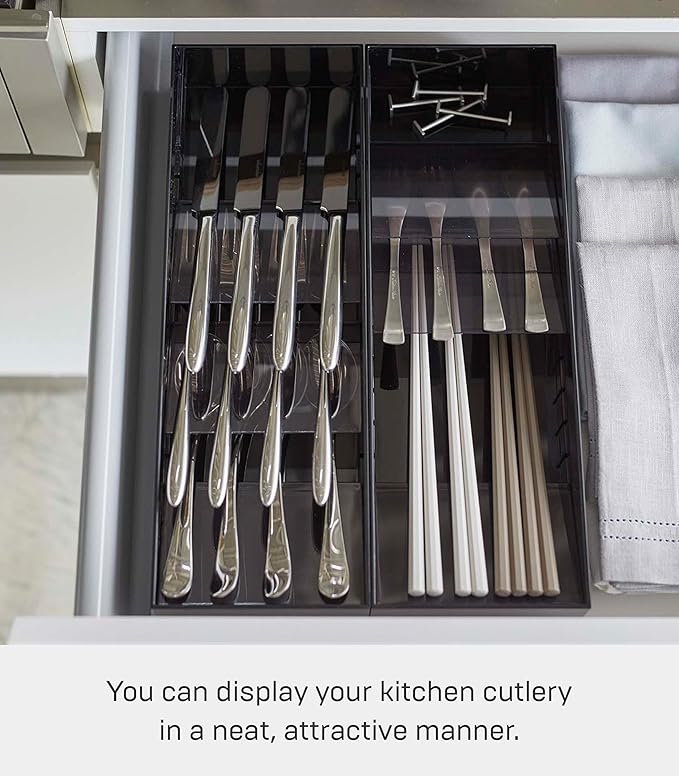 Yamazaki Home Tower Cutlery Drawer Organizer - Kitchen Silverware Utensil Storage Tray - Compact - Abs Plastic