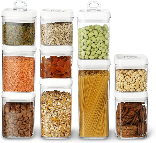 Felli Flip Tite Food Storage Container with Lid 5" LARGE Airtight Easy Open Ring Top, Acrylic Canister Jar for Sugar Flour Baking Powder Protein Rice Pasta Kitchen Organizer Gift Set (10pk, Variety)