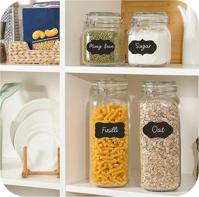VITEVER [ Taller ] 92oz Glass Jars with Airtight Lid, Large Glass Food Storage Jars, 3 Pack Wide Mouth Airtight Glass Jars for Kitchen Pantry Spaghetti, Square Mason Jars with Labels