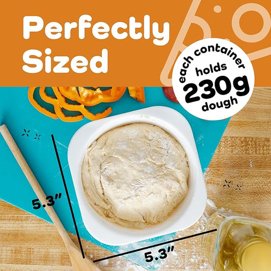 GSM Brands Pizza Dough Proofing Boxes - Stackable Commercial Quality Trays with Covers (5.3 x 5.3 x 2.5 Inches, 20 fl. oz. Each) - 6 Trays and 6 Covers