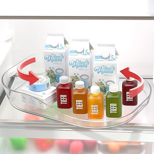 Li&Zhao Lazy Susan Organizer for Cabinet - Square Turntable Organizer 14.4" x 10.8" Fridge Lazy Susan Rotating Organizer Storage for Refrigerator,Bathroom,Kitchen,Table,Countertop,Pantry