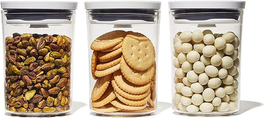 OXO Good Grips 3-Piece Mini Round POP Canisters | Includes three 0.6 Qt/0.6 L Airtight Food Storage Containers | Ideal for tea, sugar cubes | BPA Free | Dishwasher Safe