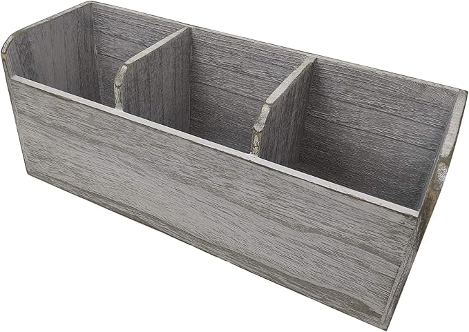 Gianna's Home Rustic Farmhouse 3 Compartment Wooden Countertop Kitchen Desk Caddy Utensil Organizer