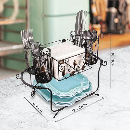 Utensil Caddy - Silverware Caddy or Napkin, Cutlery and Plate Holder - The Ideal 2-Piece Portable Outdoor Kitchen Accessories Buffet Organizer for Picnics, Camping, Barbecue, Parties and Events