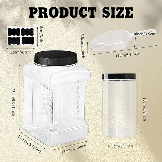 6 Pcs 1 Gallon Clear Plastic Jar with Lid and 25 oz Round Jar Wide Mouth Screw Top Storage Containers, Plastic Canisters for Candy Cookies Food with Spoon Labels and Pen