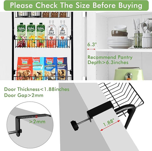 COOLFXEND Over the Door Pantry Organizer,6-Tier Pantry Door Organizers and Storage,Metal Over the Door Spice Rack for Pantry/Kitchen,Space Saving,Easy to Install,Black(4x4.72+2x5.9 Width Baskets)