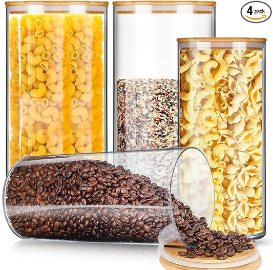 Vesici 4 Pcs Large Acrylic Storage Canister 180 oz and 93 oz Jars with Bamboo Lids Clear Acrylic Canister Unbreakable Airtight Storage Jars for Kitchen, Coffee Rice Pantry Organization