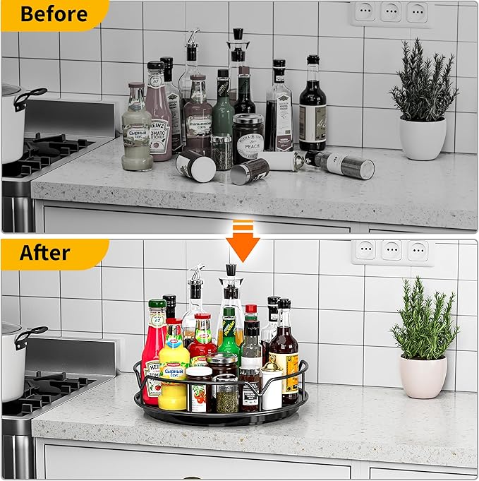 Lazy Susan Turntable Organizer, 10 Inch Metal Lazy Susan for Refrigerator, Cabinet, Kitchen, Pantry, Dining Table, Countertop, Vanity, Black