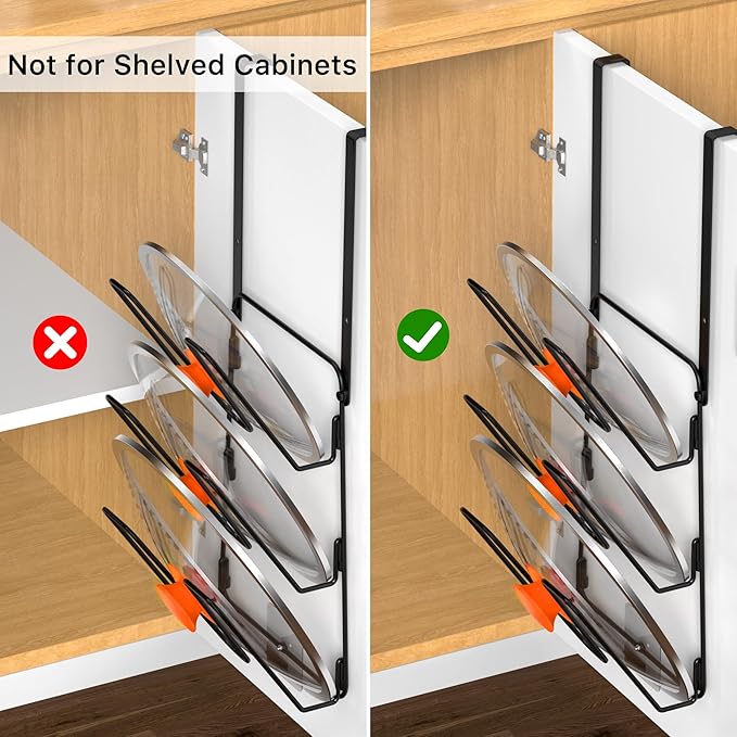 YIGII 2 Pack Pot Lid Organizer for Cabinet, 6-Tier Pot Lid Holder Over Cabinet Door, Pot Lid Rack for Kitchen Cabinet Organizer, Inside the Cabinet Pots and Pan Lid Organizer for Kitchen Storage