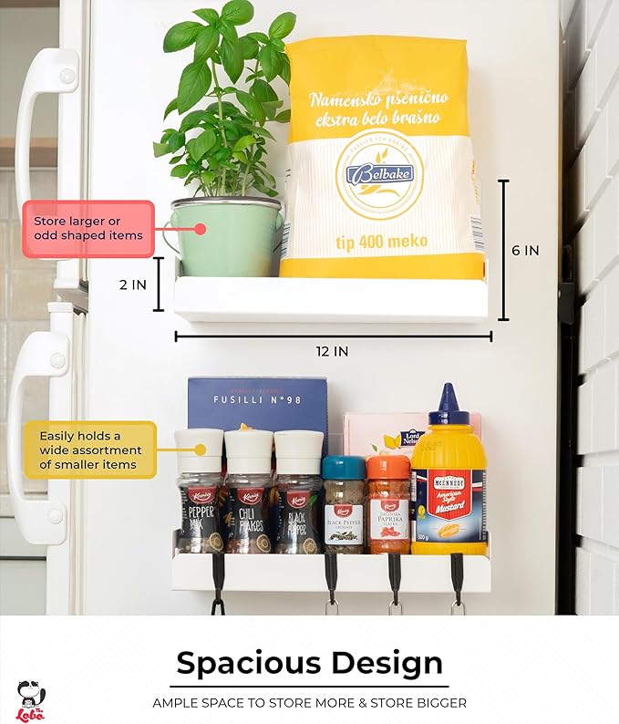 2-Pack Magnetic Spice Rack Refrigerator Shelves – Heavy-Duty 20-LB Capacity Kitchen Magnet Shelf For Side Of Fridges – Handy Laundry Washer & Dryer Storage – Garage Tool Shelf Organizer