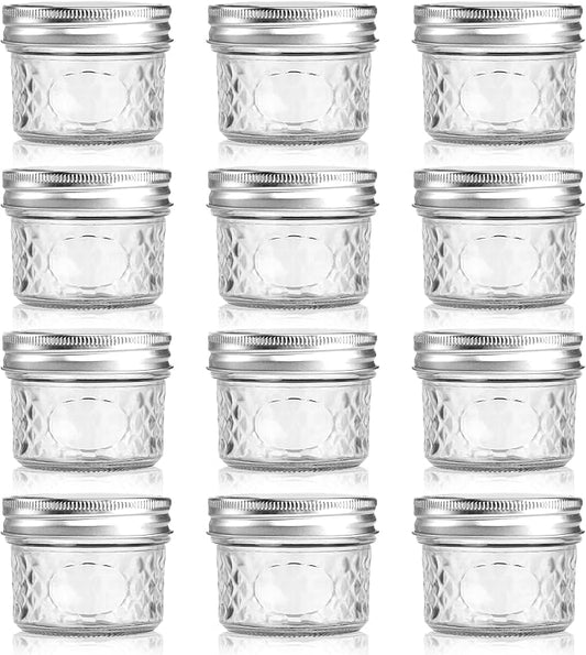 4 oz/120 ml Clear Glass Storage Canister with Airtight Lid, 12 Pack Small Cute Decorative Mason Container Jar for Salad, Overnight Oats, Snacks, Yogurt, Cereal, Fruit, Spice, Sugar, Coffee