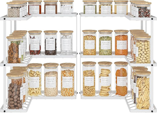 Buzowruil Kitchen L-Shaped Spice Rack Storage Rack Triangle Corner Three-Layer Cabinet Spice Storage Rack,2 Pack (White)