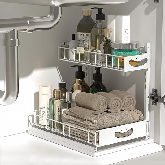 Under Sink Organizer with Pull-Out Drawers,Kitchen Storage Organization,Bathroom Organizers And Storage,Bathroom Shelves,Kitchen Sink Caddy,White