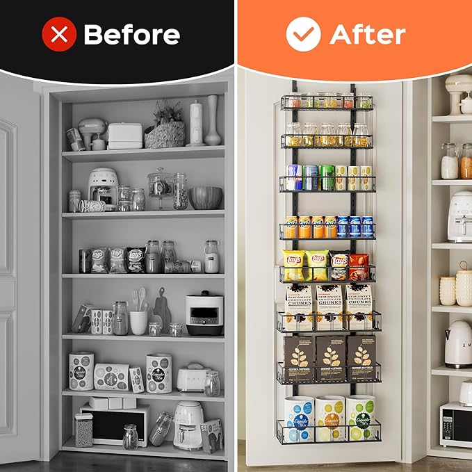 Black 8-Tier Over The Door Pantry Organizer, Pantry Organization And Storage, Metal Hanging Spice Rack Shelves Door, Home & Kitchen Essentials, Laundry Room Bathroom Organization