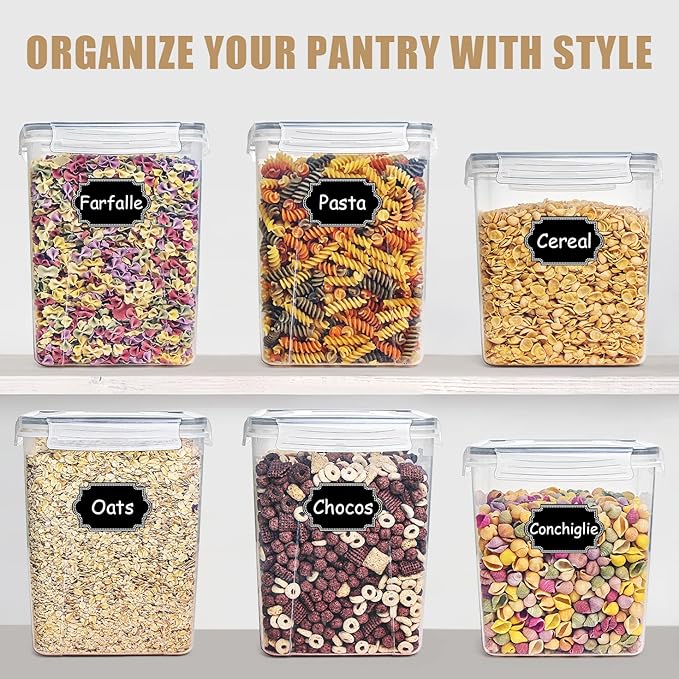 Wildone Large Food Storage Containers 5.2L /175oz, 4 Piece BPA Free Plastic Airtight Food Storage Containers for Flour, Sugar, Baking Supplies, Kitchen & Pantry Containers with 20 Labels - Gray