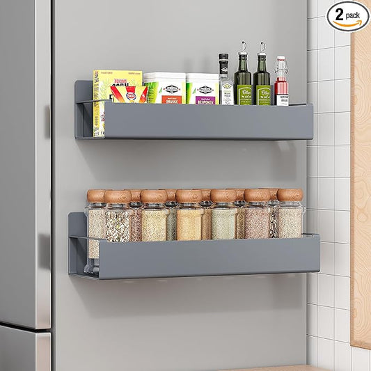 2 Pack Moveable Fridge Magnetic Spice Racks,Metal Grey