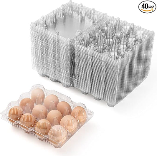 40 Pack Plastic Egg Cartons Cheap Bulk,1 Dozen Clear Empty Egg Cartons for Chicken Eggs 3x4 Grids,Reusable Egg Carton for Family, Chicken Farm, Markets Display