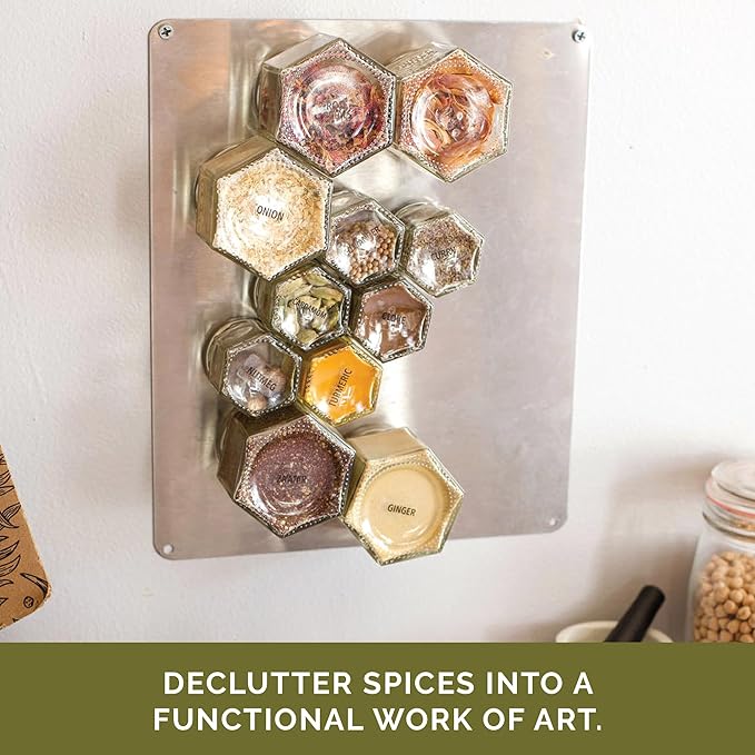 Gneiss Spice Magnetic Spice Jars Sample Pack – 6 Large & 6 Small Empty Glass Jars with Magnetic Lids & Spice Labels | Fridge-Mount Hanging Spice Rack | Refillable Kitchen Organizer