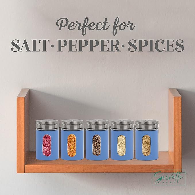 Denim Blue Salt Pepper Shakers Retro Spice Jars Glass - Set of 2