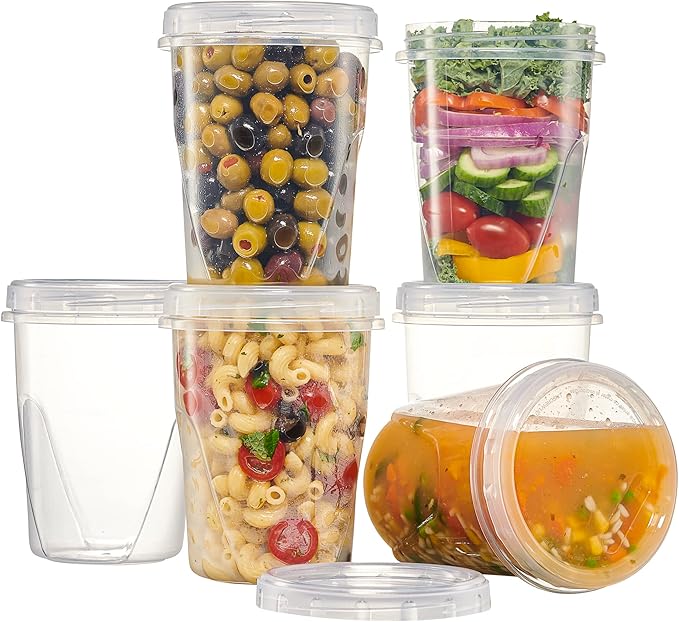 PLASTICPRO 12 Pack Twist Cap Food Storage Containers with Clear Screw on Lid- 32 oz Reusable Meal Prep Containers - Freezer and Microwave Safe Clear Plastic Food Storage