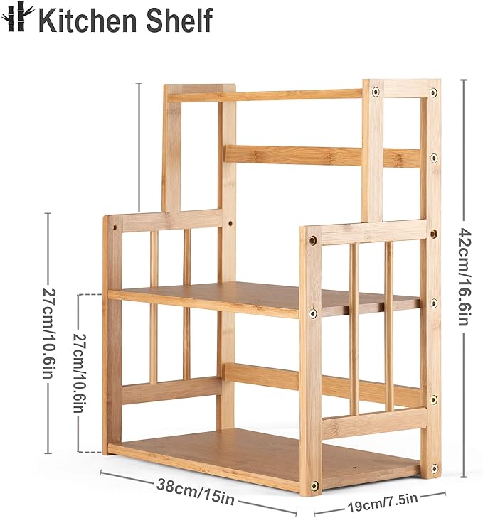 HYNAWIN Bamboo Spice Rack Kitchen Countertop Organizer Storage Shelves-3 Tier Standing Pantry Shelf with Adjustable Shelf