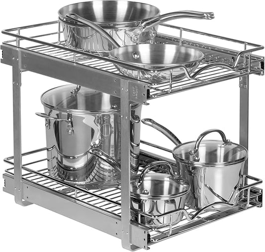 HOLDN’ STORAGE Pull Out Cabinet Organizer 2 Tier – Heavy Duty Metal with Lifetime Limited Warranty -Anti Rust Chrome Finish - 15.5" W x 21" D x 16.5" H
