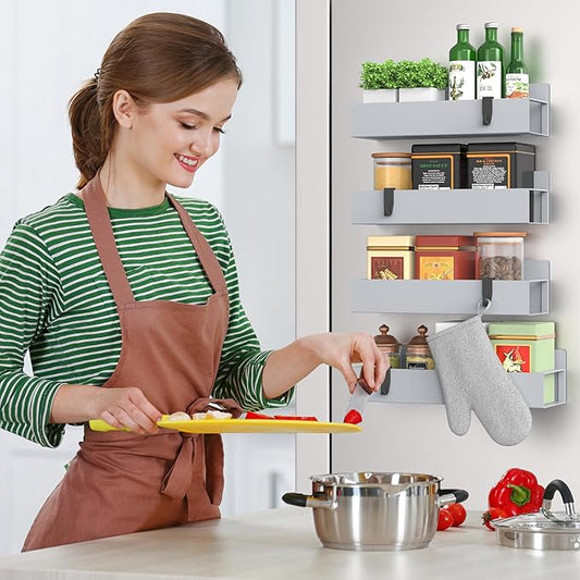 6-Piece Magnetic Spice Rack for Refrigerator, Gray