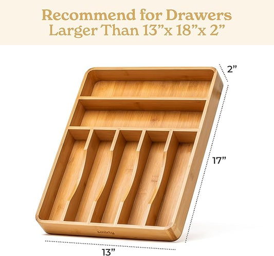 SMIRLY Silverware Drawer Organizer – Bamboo Kitchen Drawer Organizer, Adjustable Utensil Holder and Cutlery Tray, Drawer Dividers for Flatware and Kitchen Utensils